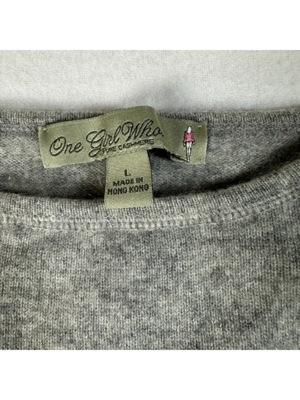 One Girl Who 100% Cashmere Gray Knit Sweater Large Button Sleeve Shoulder Crew - Picture 10 of 12